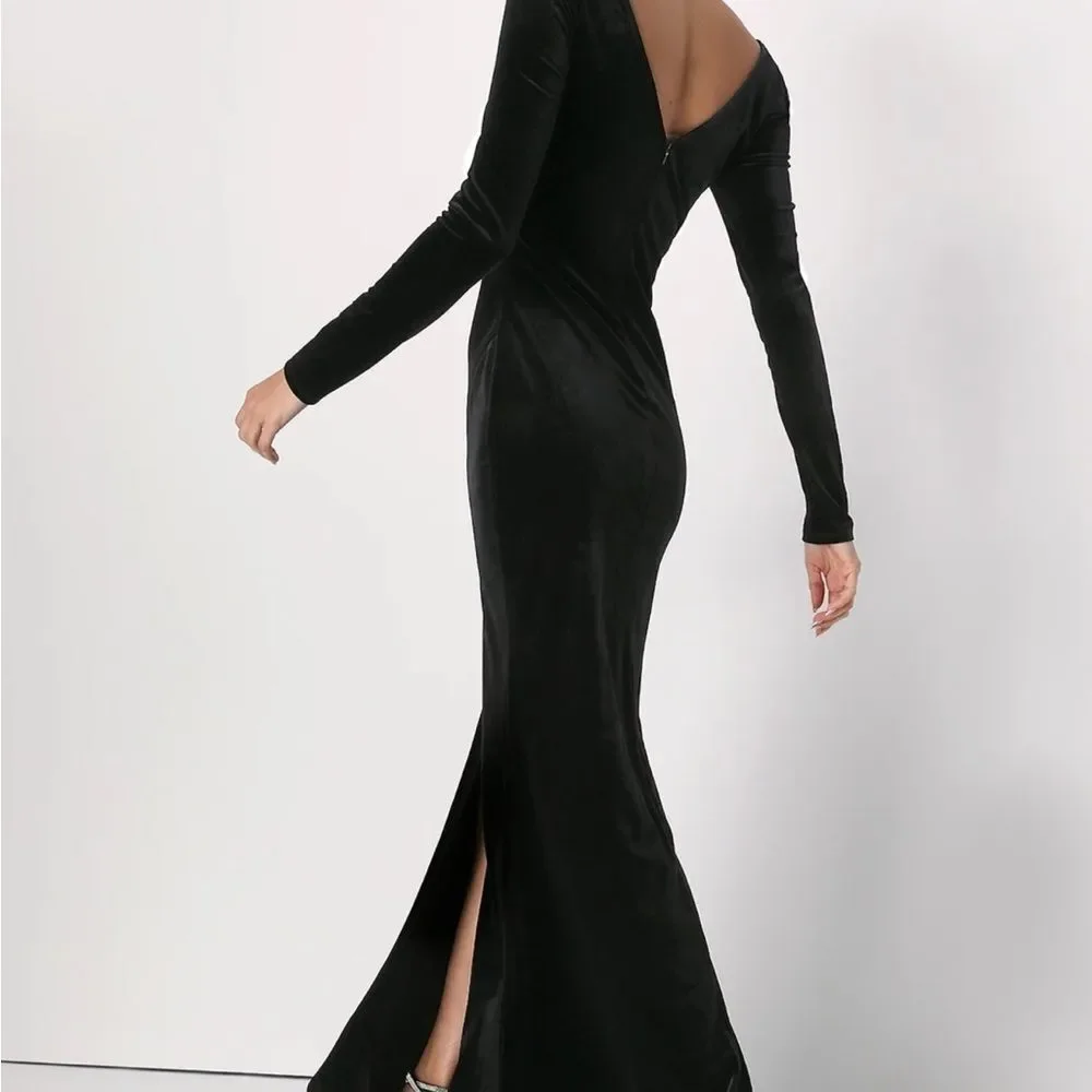 Lulus Hollywood Heyday Black Velvet Long Sleeve Mermaid Maxi Dress Size XS - Picture 3 of 7